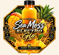 The Sea Moss Electro-Glo label on a cream background